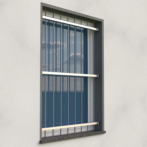 Fenstergitter aus Edelstahl Quadratrohr 30 x 30 mm / Höhe 900 - 1600 mm / 3 Gurte